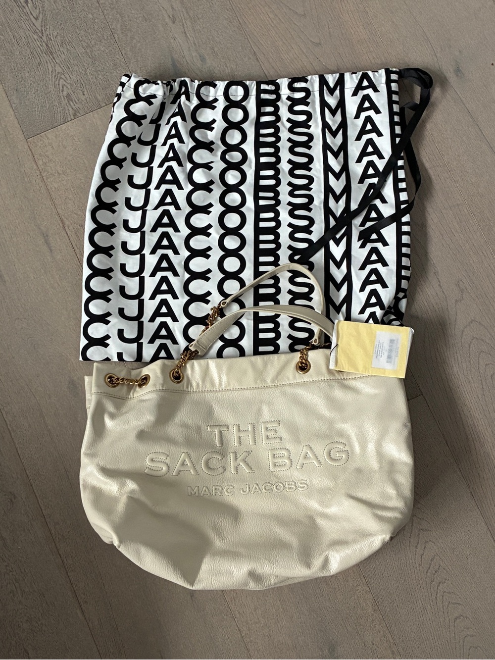 Marc Jacobs Cream Leather 'The Sack Bag' Tote with Gold-Tone Hardware